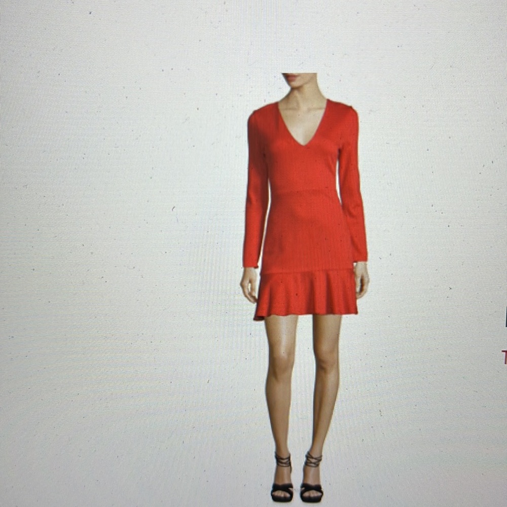 Alice + Olivia - v neck fit and flare red cocktail dress - size 0 - Picture 8 of 8
